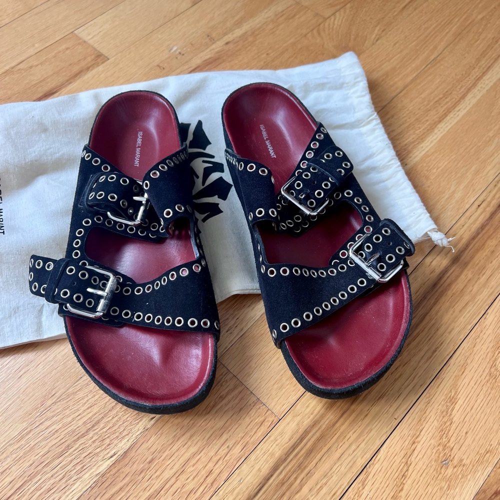 Isabel Marant Black and Red Sandals with Silver Accents